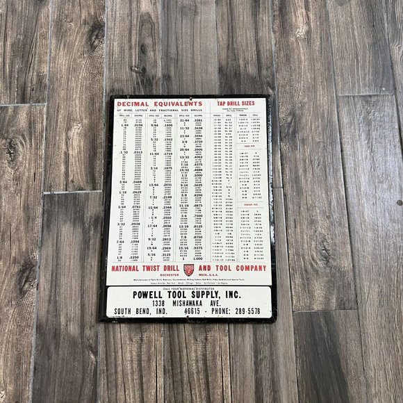 standard tool co decimal equivalent chart powel tool supply 22x16 - Picture 1 of 10